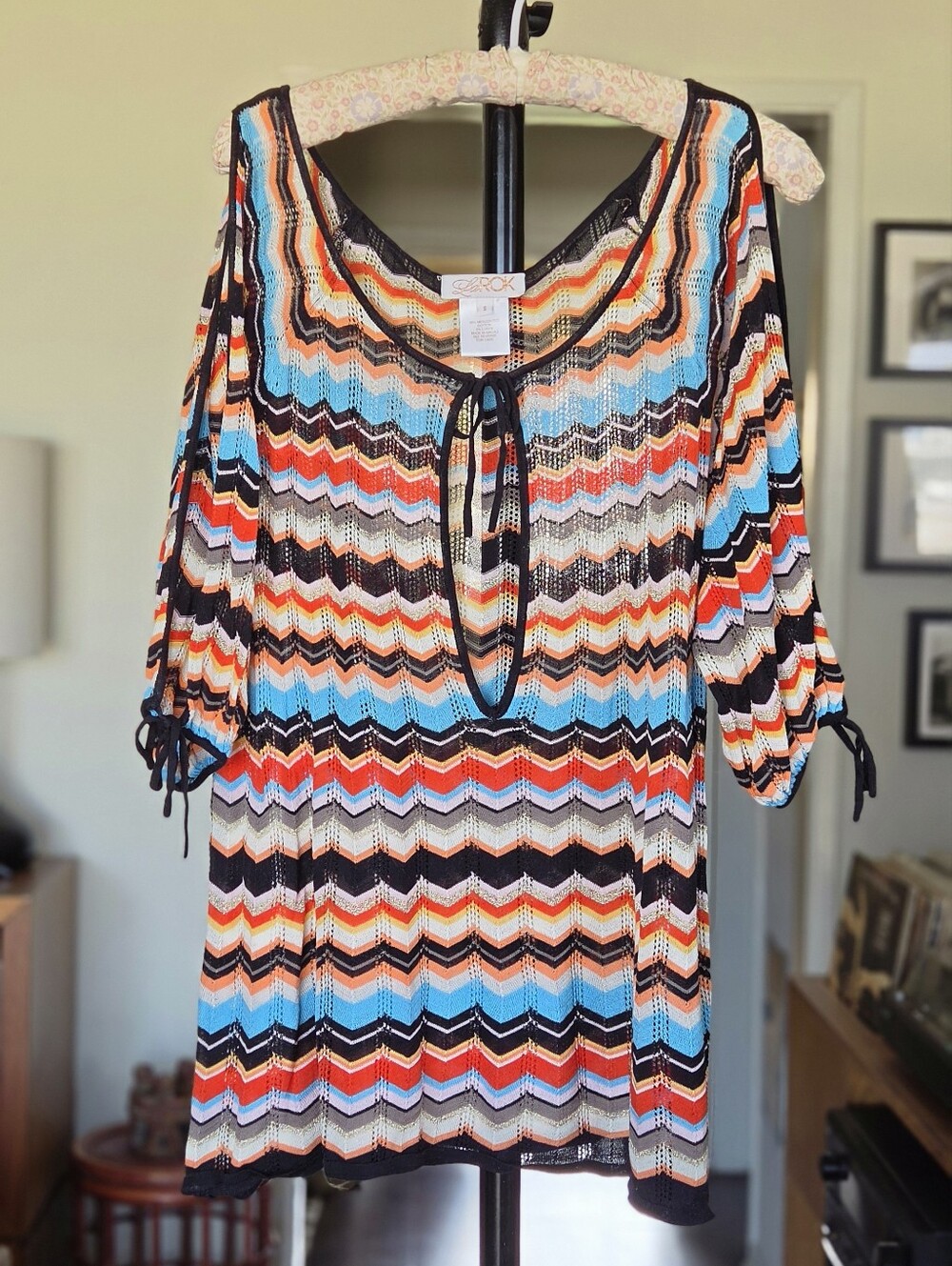 LaROK Y2K Chevron Knit Tunic Blouse or Swimsuit Cover